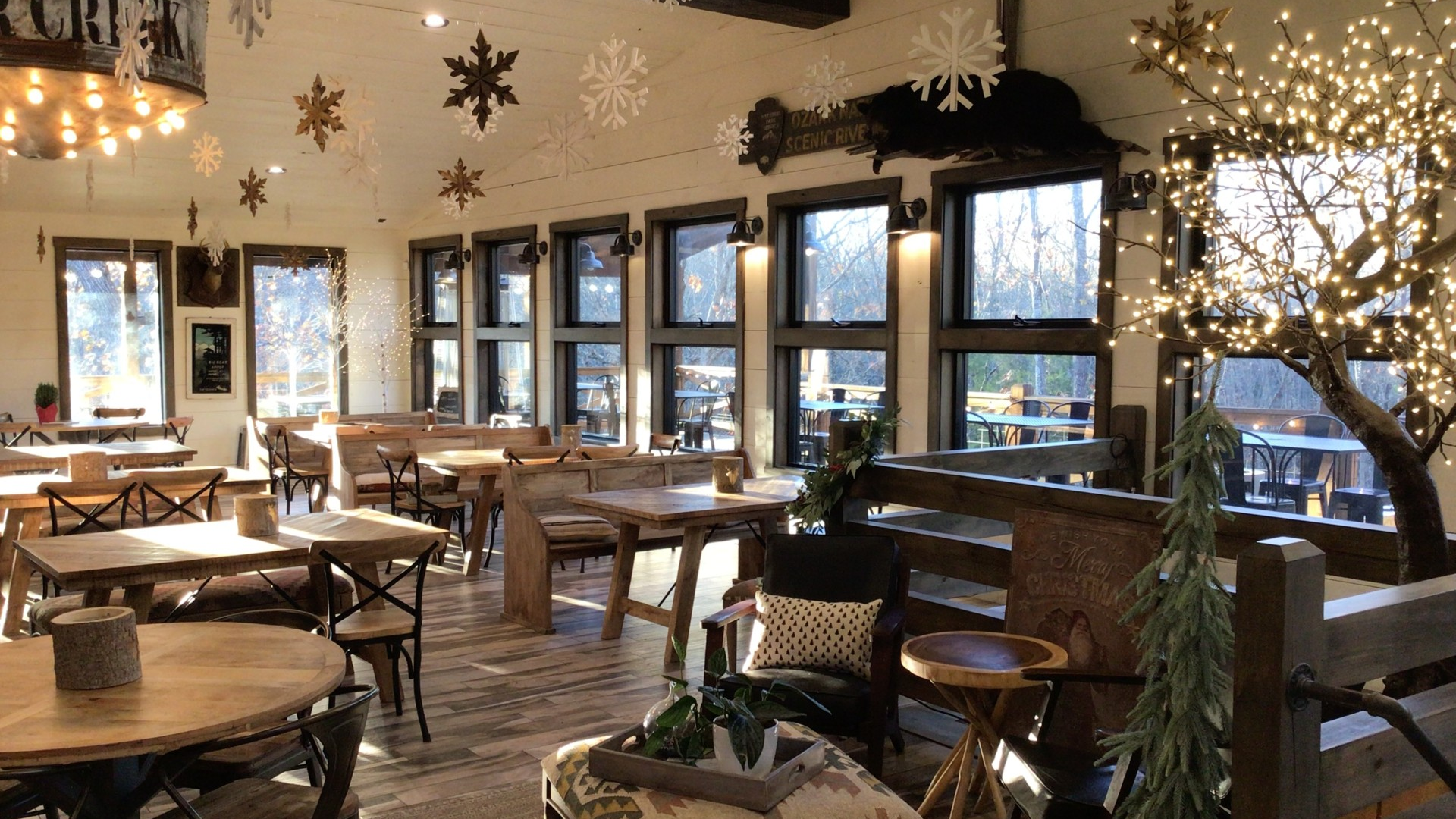 indoor dining space with christmas decor